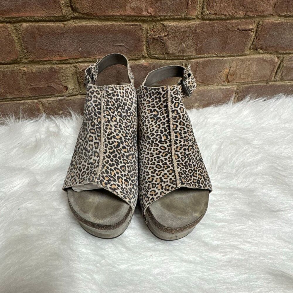 OTBT Women’s Jaunt Stone Cheetah Leather Wedge Platform Open Toe Sz 10 - Picture 4 of 11
